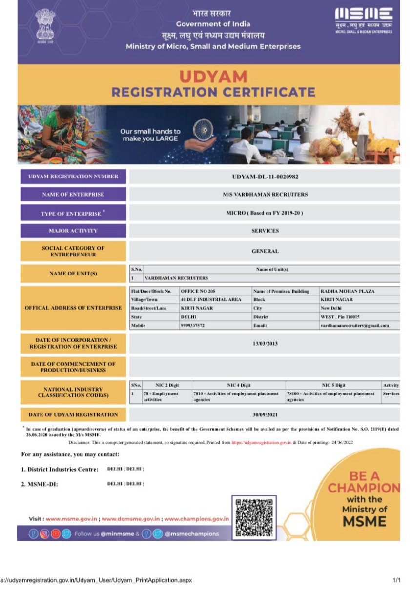 MSME Udyam Registration Certificate